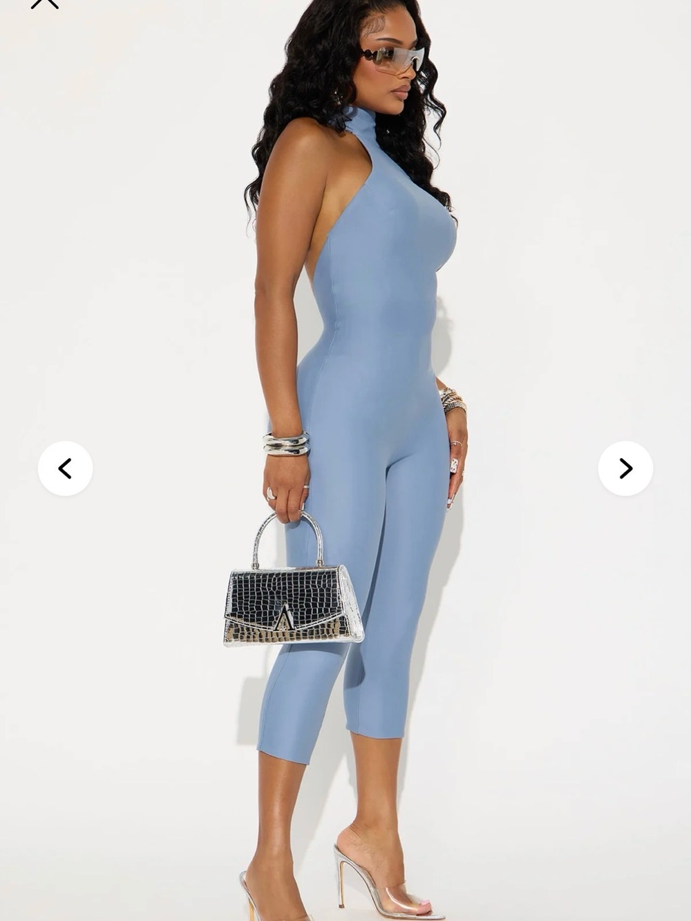 Fashion Nova Dusty Blue Halter Crop Jumpsuit
